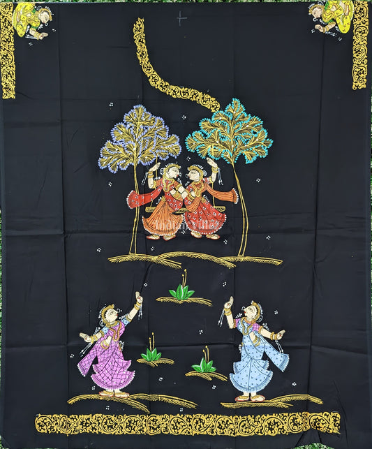Black Nartaki Theme Pattachitra Kurti Cotton Dress Material