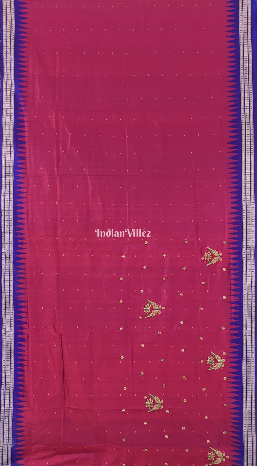 Brick Red Zardosi Sambalpuri Ikat Silk Saree