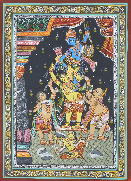 Krishna Makhan Chor Theme Pattachitra Wall Painting