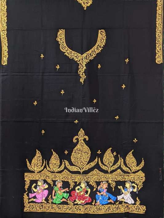 Black Nartaki Pattachitra Kurti Cotton Dress Material (Pre-Order)