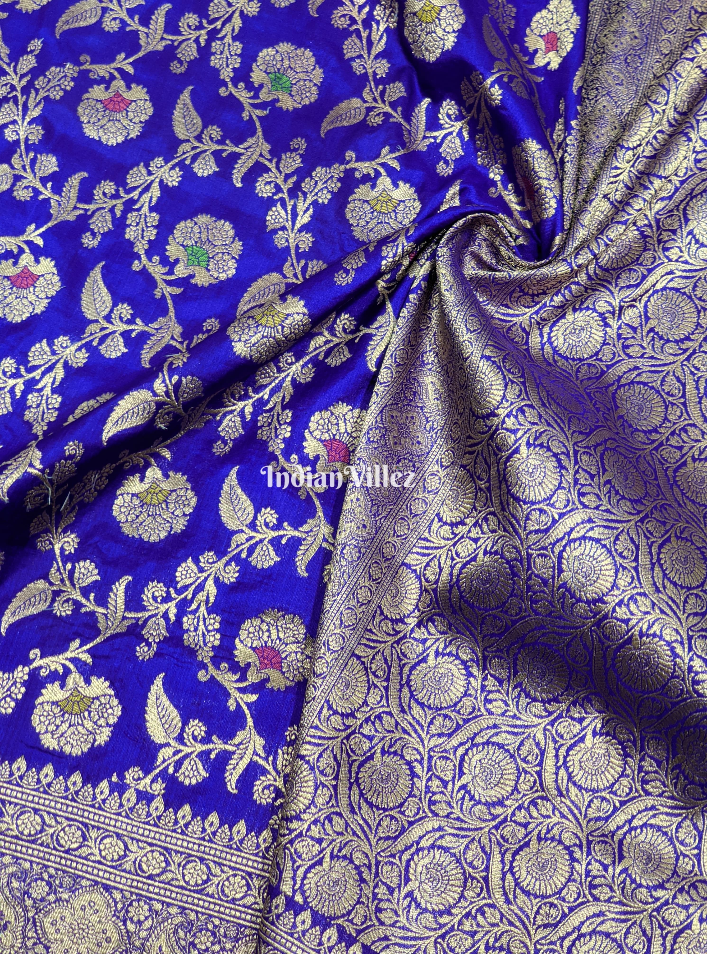 Violet Floral Design Pure Banarasi Katan Saree