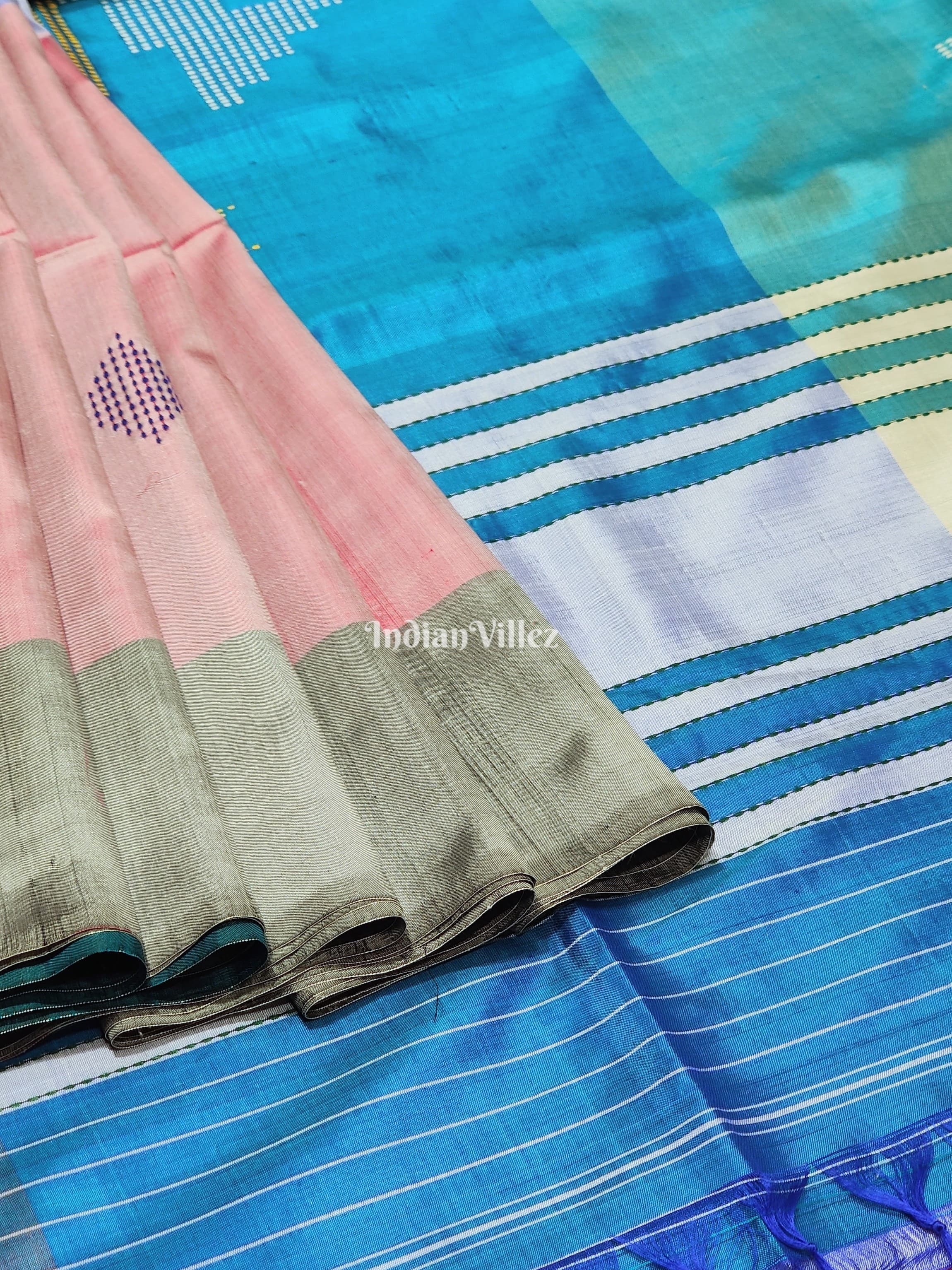 Dodger & Columbia Blue Handloom Soft Silk Saree