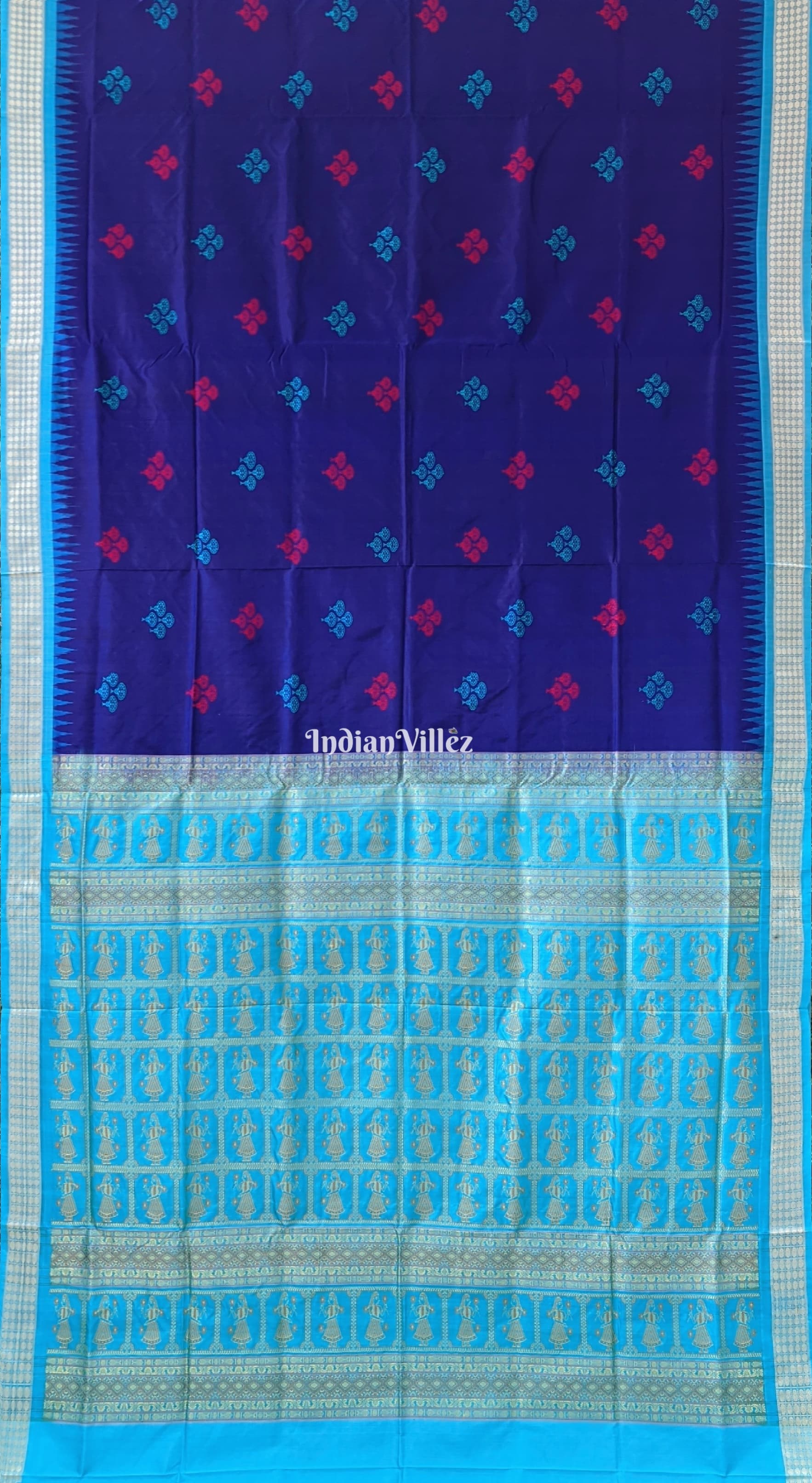 Violet Blue & Copper Sulfate Bomkai Sambalpuri Silk Saree