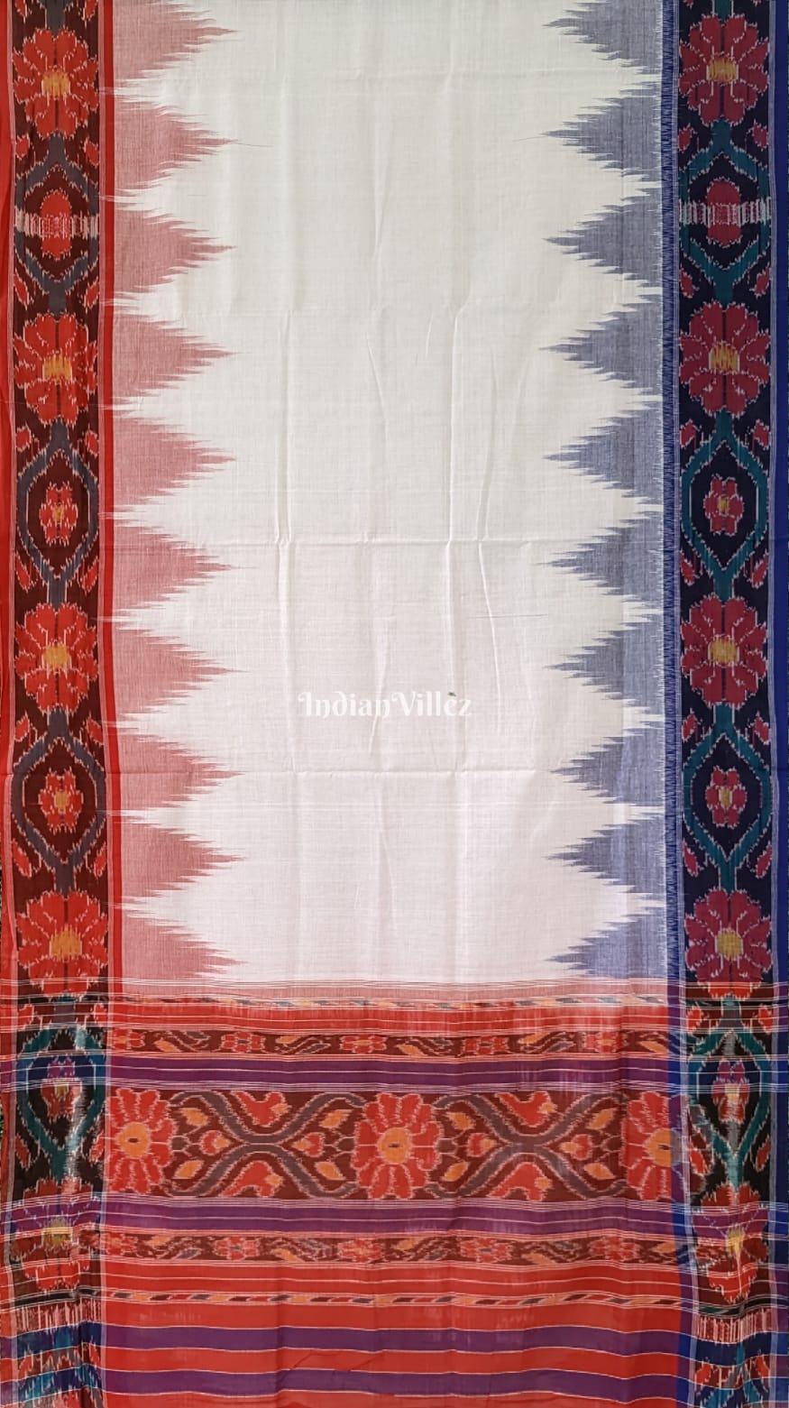 White Red Odisha Ikat Pure Cotton Saree