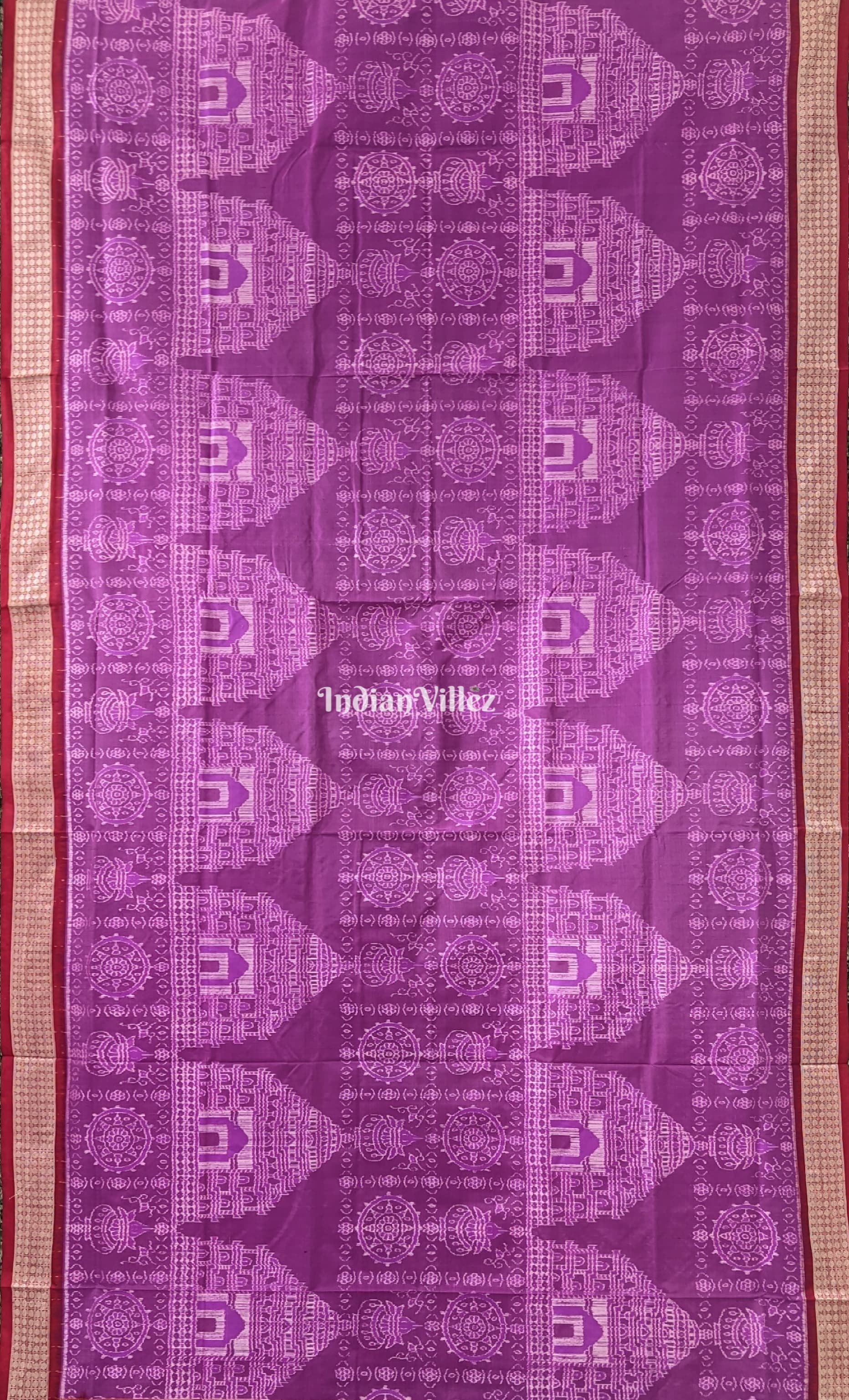 Lavender Maroon Konark Theme Sambalpuri Pure Silk Saree