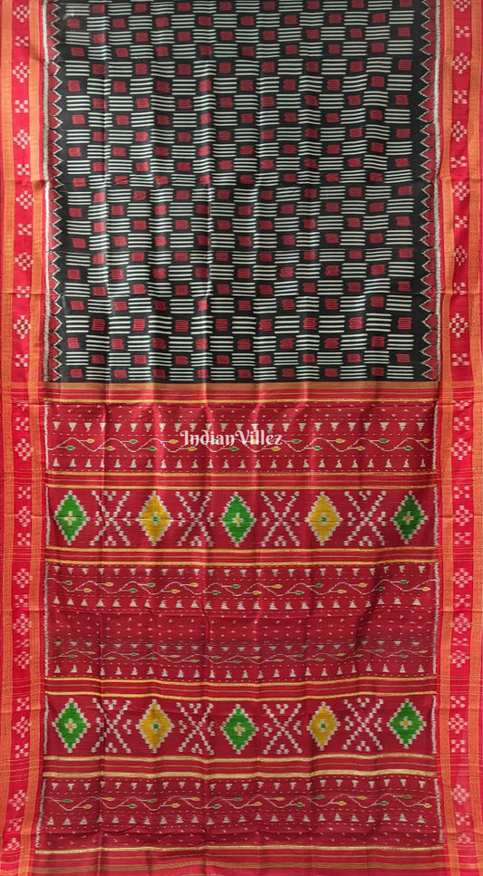 Black Red Border Pasapali Khandua Silk Saree
