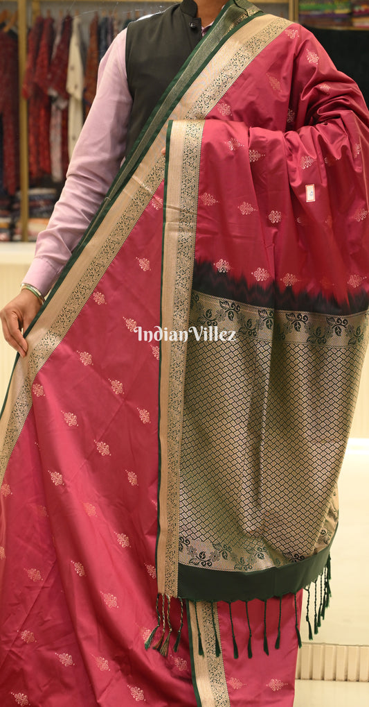 Maroon Bottle Green Buttas Design Kanjivaram Silk Saree