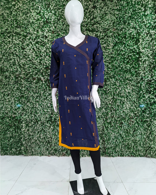 Blue Bomkai Fish Motif design Odisha Ikat Designer Cotton Kurti for Women