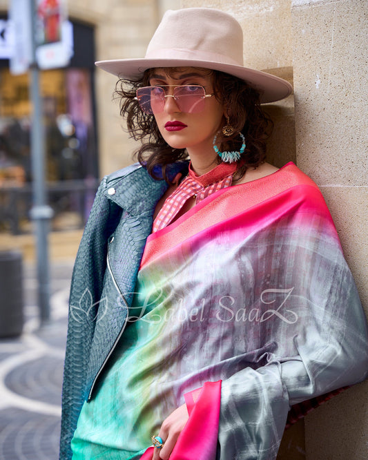 Big Multi Coloured Floral Soft Gaji Silk Weaving Saree