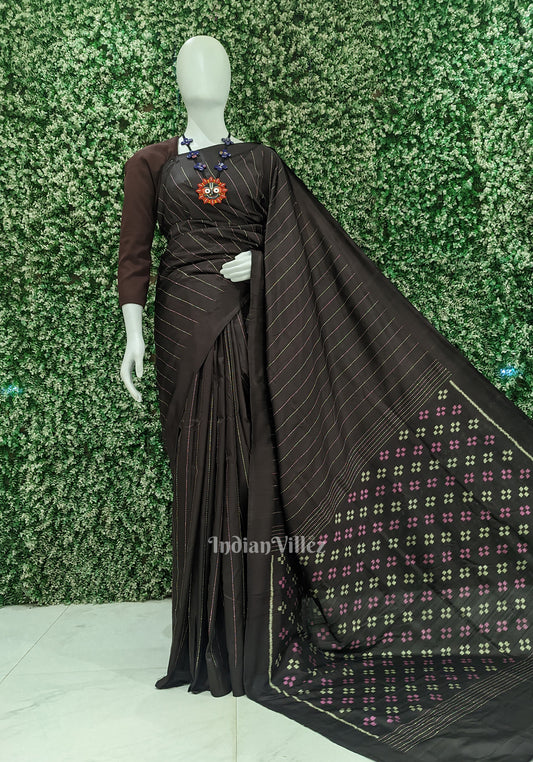 Black Jhoti Theme Odisha Ikat Contemporary Khandua Silk Saree
