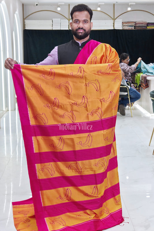 Mustard Yellow Maroon Dolphin Theme Contemporary Designer Silk Saree