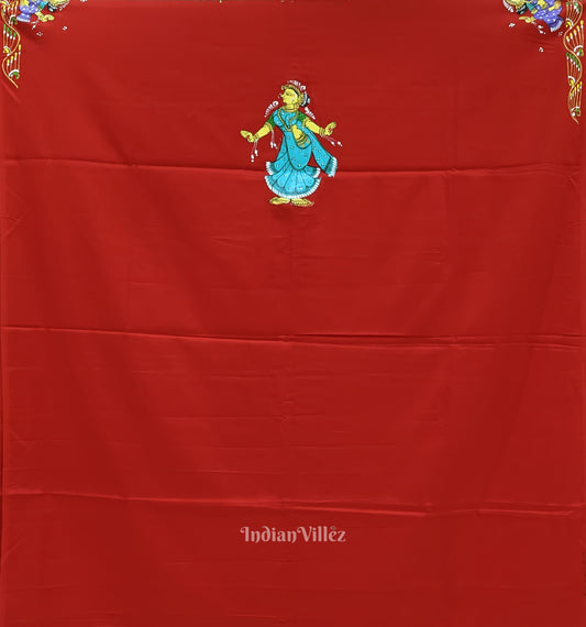 Red Nartaki Musical Theme Pattachitra Kurti Cotton Dress Material