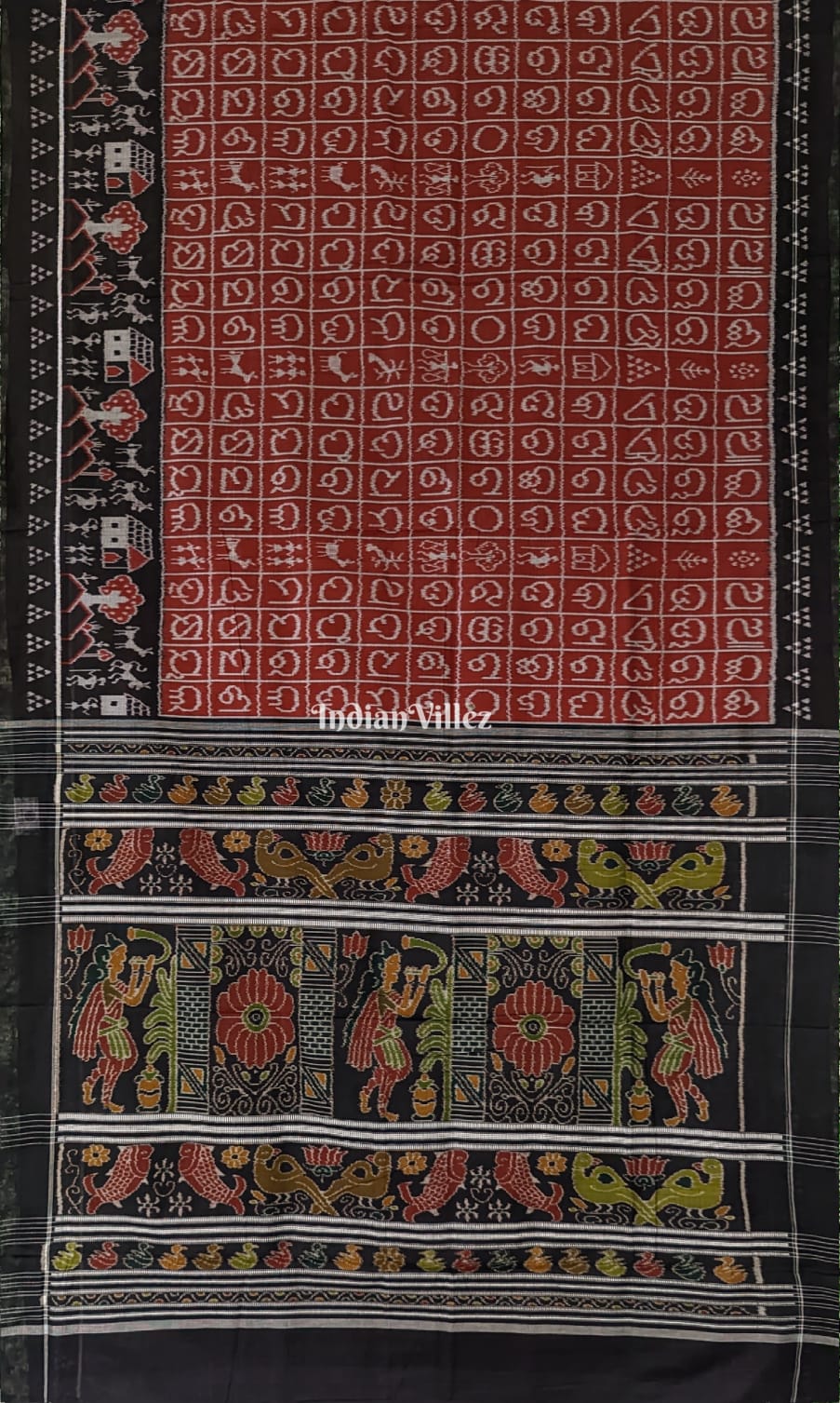 Maroon Odia Barnamala Sambalpuri Pure Cotton Saree