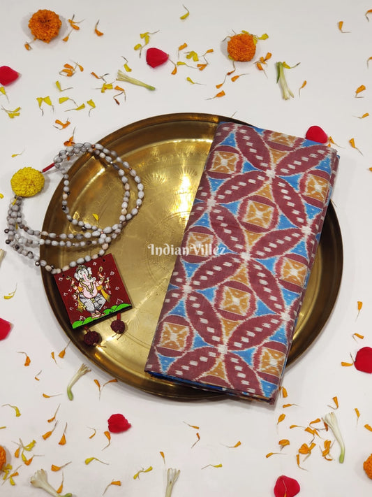 Caramel Brown Pure Sambalpuri Ikat Silk Pastel Saree