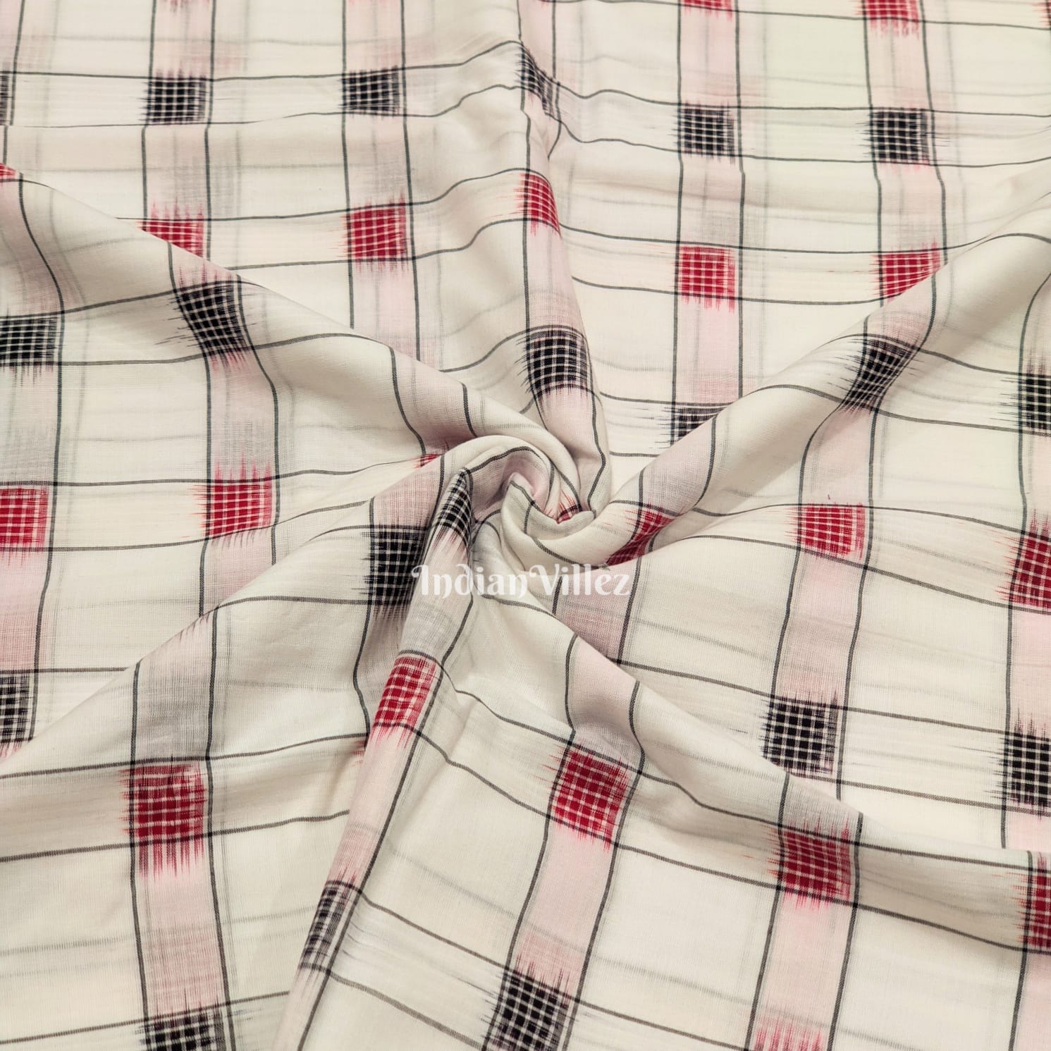White Odisha Ikat Sambalpuri Cotton Fabric