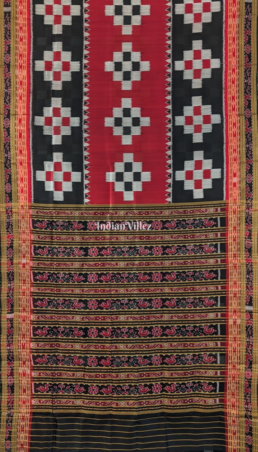 Red Black & White Pasapali Khandua Silk Saree
