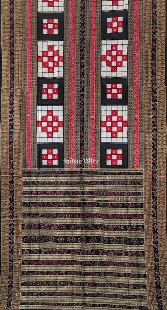Black White Odisha Ikat Pasapali Bichitrapuri Silk Saree