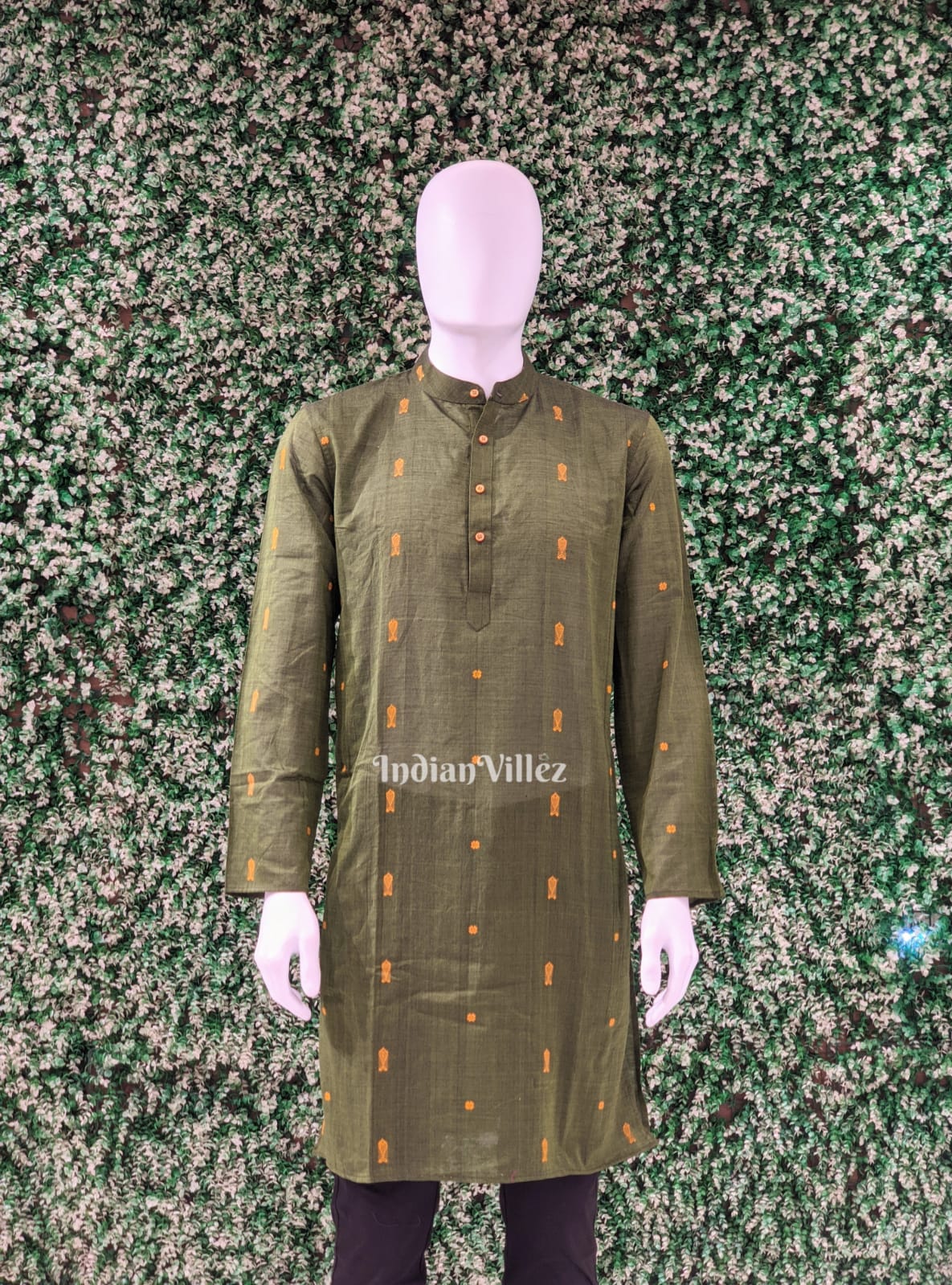 Mehendi Green Odisha Ikat Cotton Kurta for Men