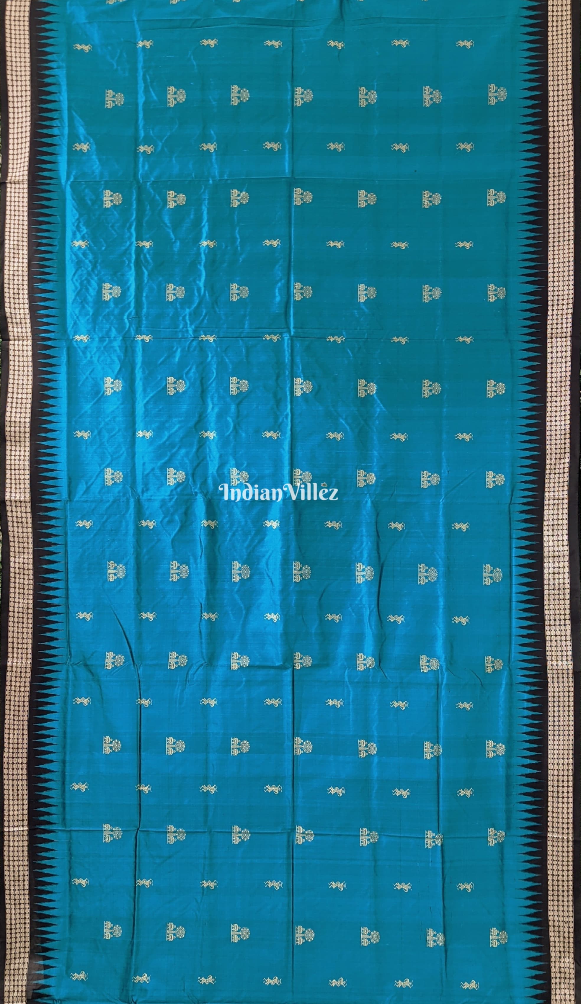 Sea Green Tribal Theme Sambalpuri Bomkai Silk Saree