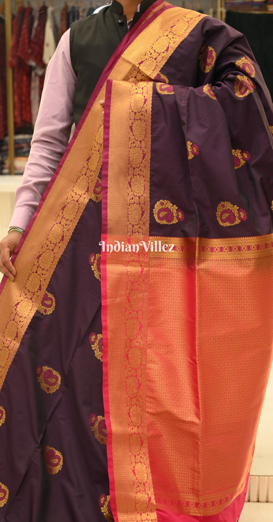Purple Red Buttas Design Kanjivaram Silk Saree