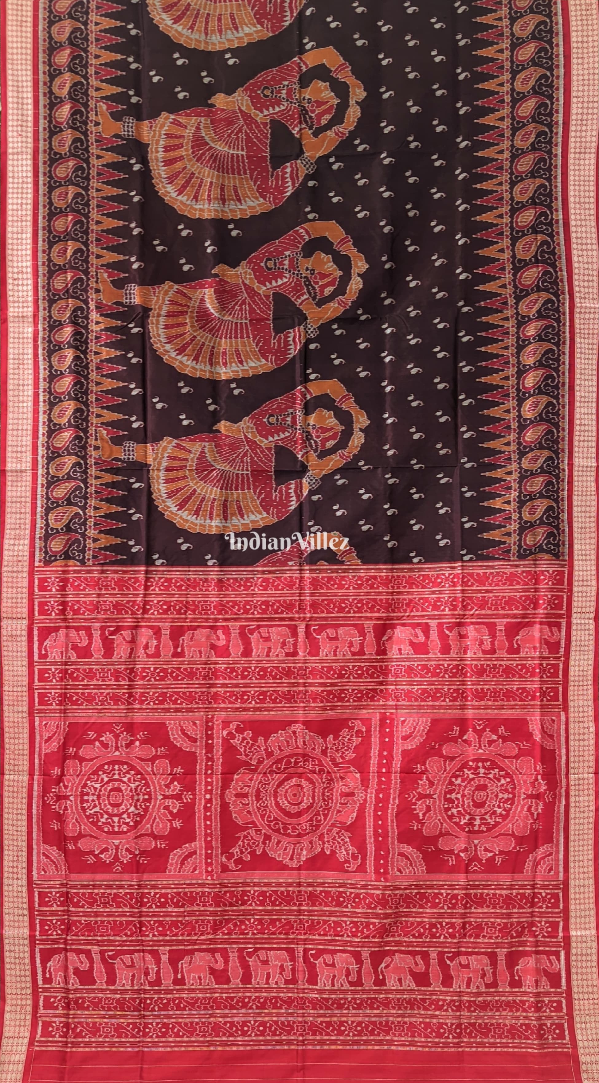 Wine Maroon Nartaki Theme Sambalpuri Pure Silk Saree