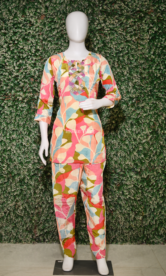 Multi Color Floral Printed Kurta & Pant Set-(Co-Ords Set)
