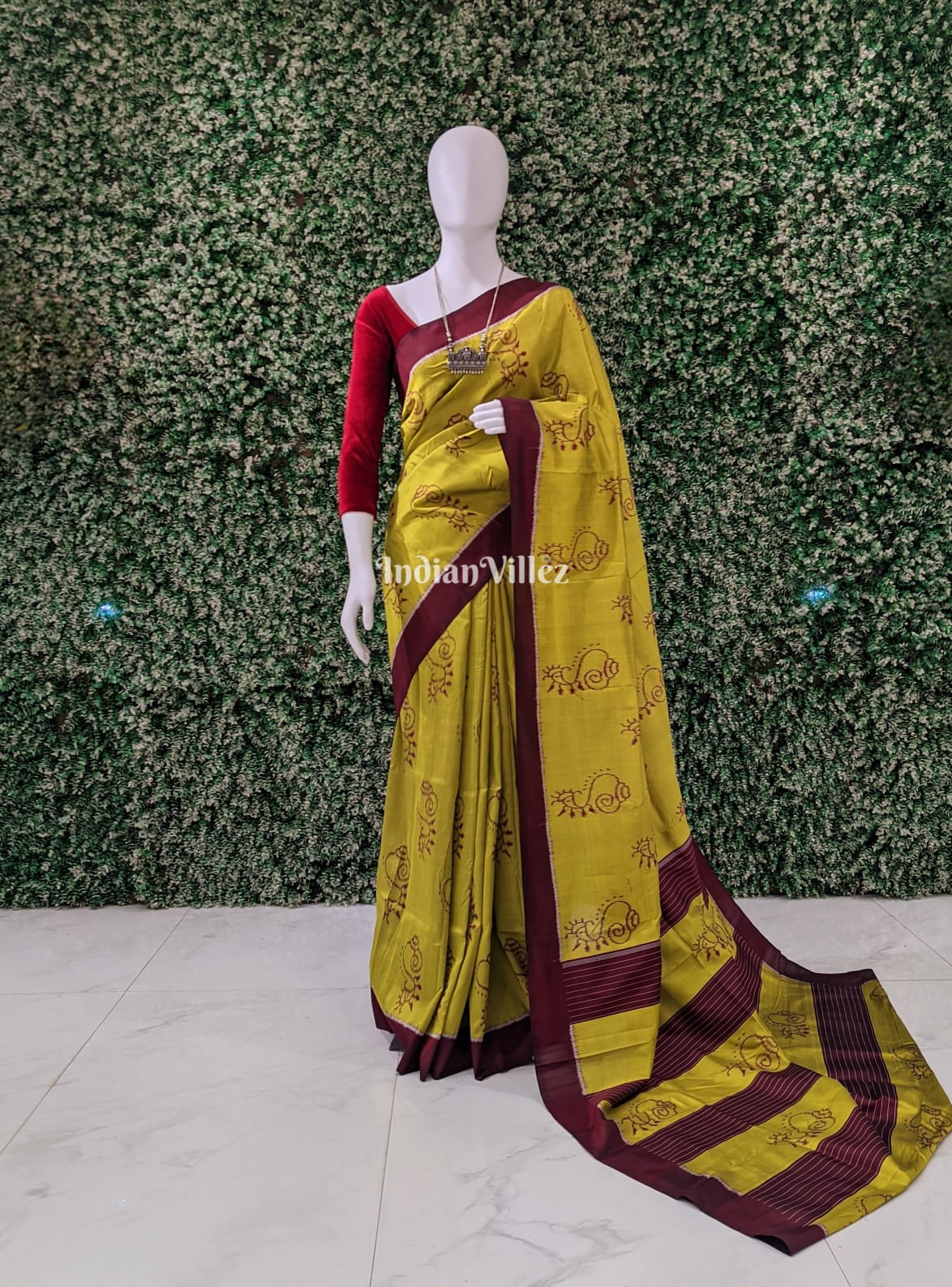 Lemon Green Sankha Design Contemporary Silk Saree