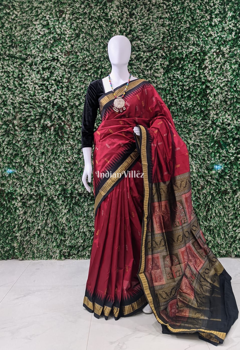 Maroon Bomkai Tissue Sambalpuri Silk Saree