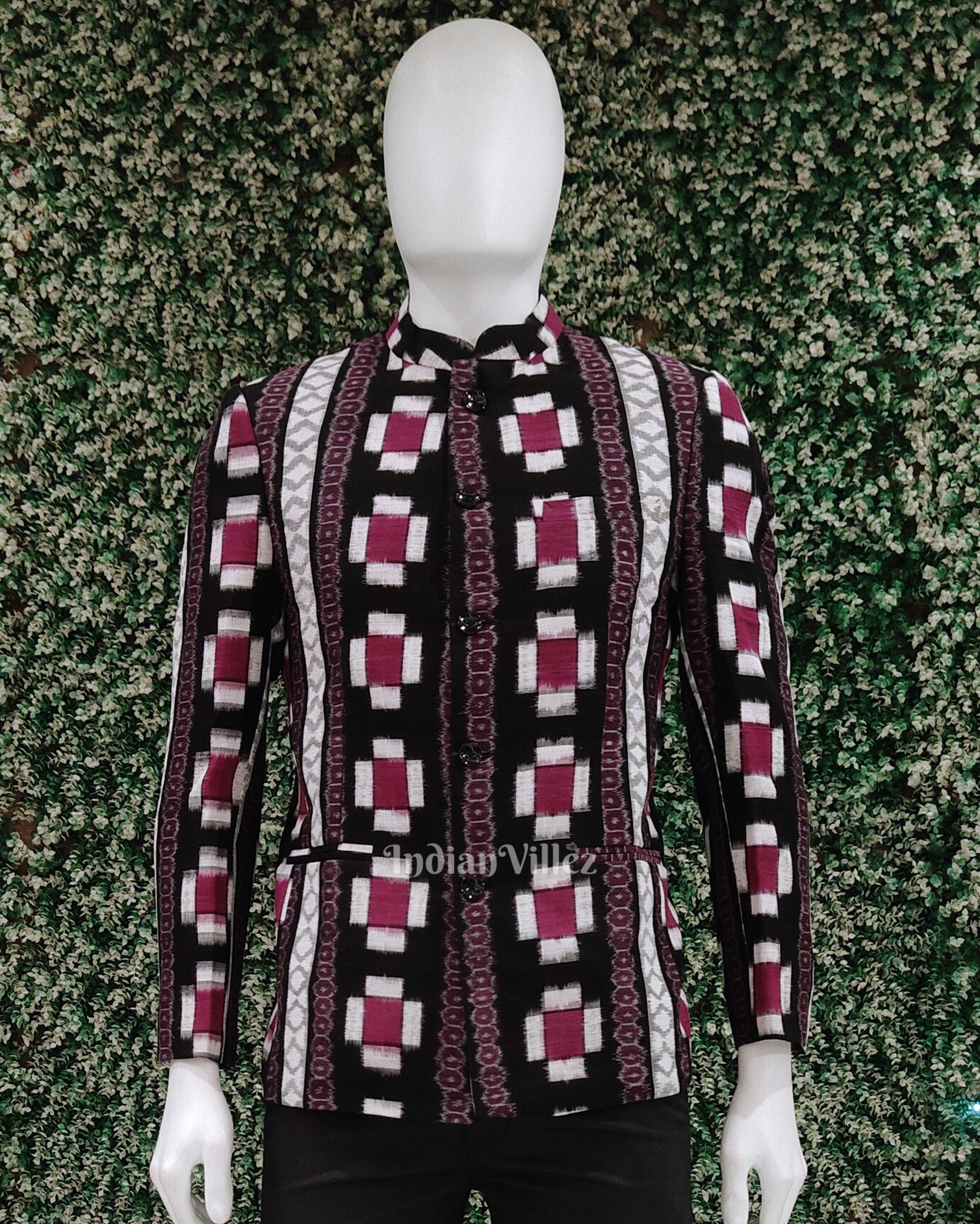 Blackberry Purple Jodhpuri Bandhgala Odisha Ikat Men's Casual Blazer