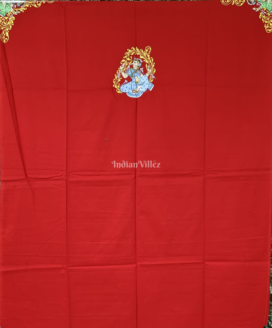 Red Nartaki Theme Pattachitra Kurti Cotton Dress Material