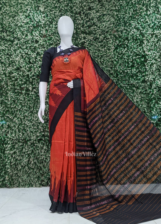 Red Black Dual Tone Phoda Kumbha Sambalpuri Cotton Tissue Saree