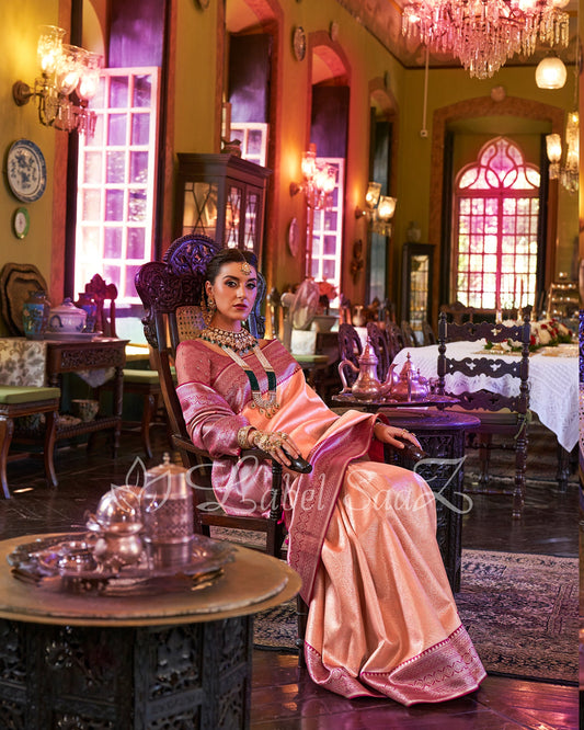 Peach Pink Kanjivaram Silk Saree