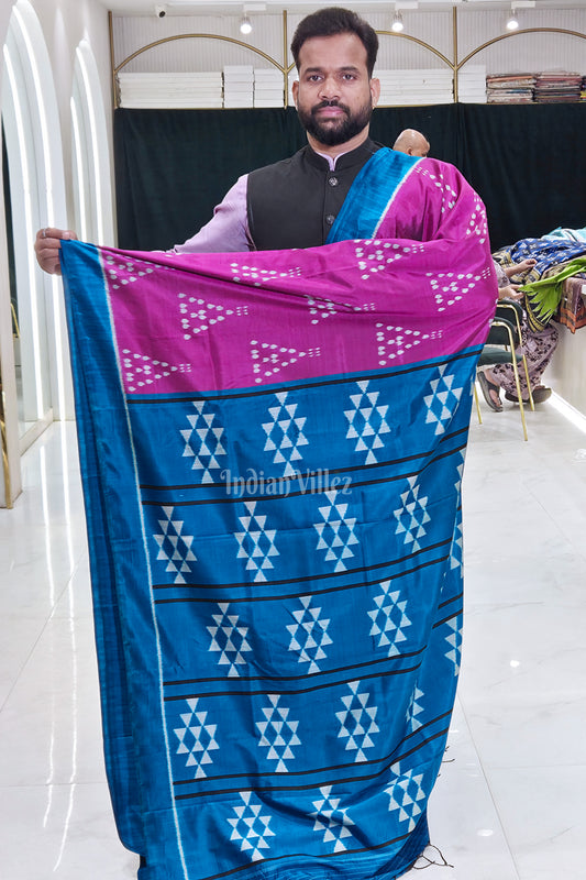 Magenta Pink Blue Jhoti Odisha Ikat Contemporary Designer Saree