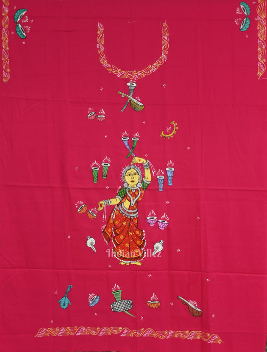 Rani Pink Nartaki Musical Theme Pattachitra Kurti Dress Material