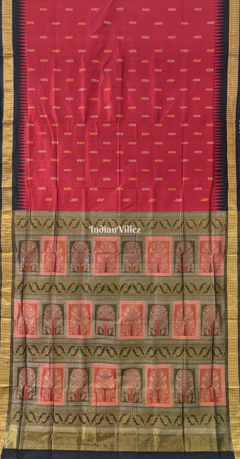 Maroon Bomkai Tissue Sambalpuri Silk Saree