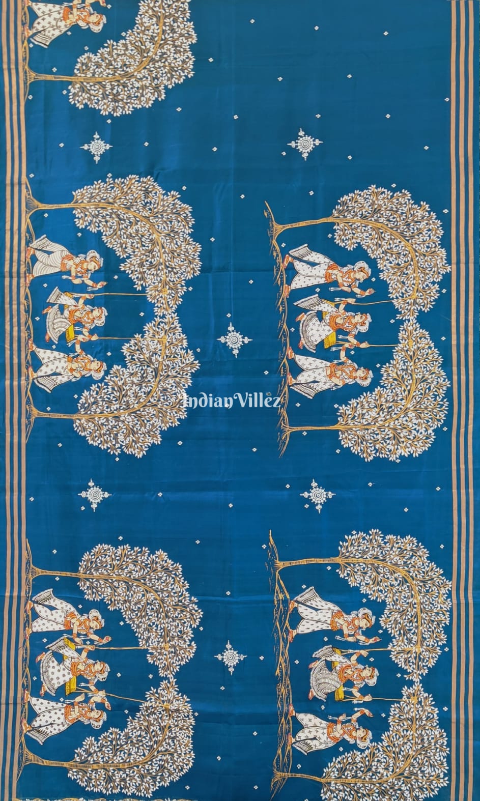 Sky Blue Vriksh Doli Barat Pattachitra on Kanjivaram Silk Saree