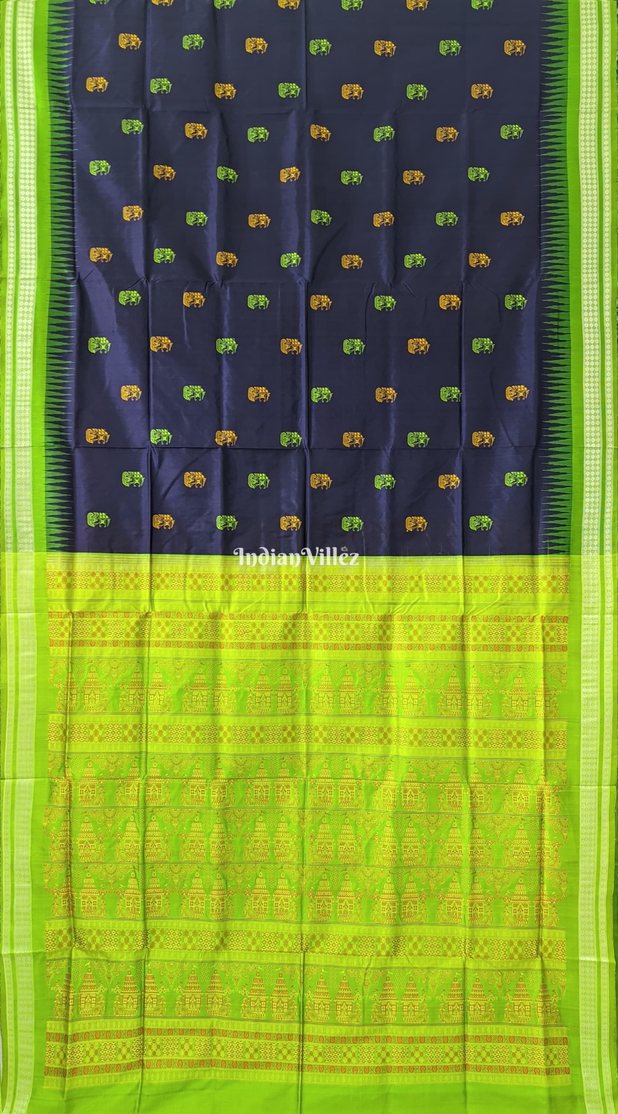 Navy Blue Boita Theme Sambalpuri Bomkai Silk Saree