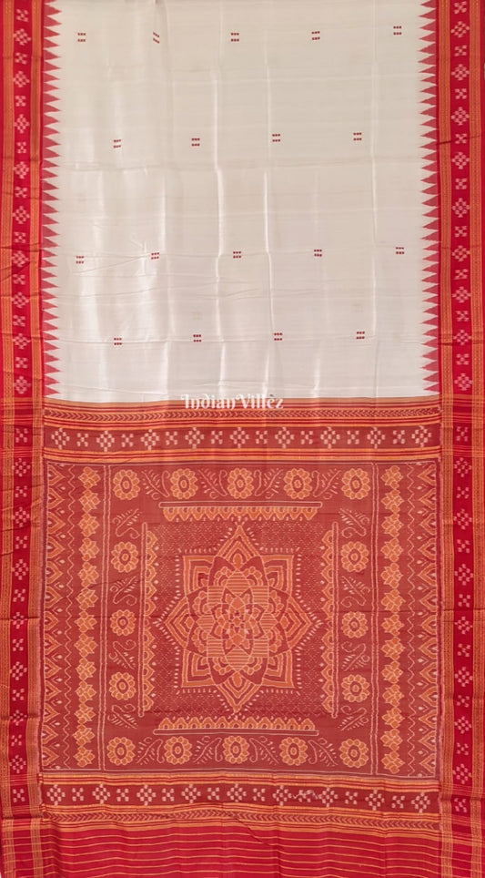 White Butta Design Border Pasapali Khandua Silk Saree