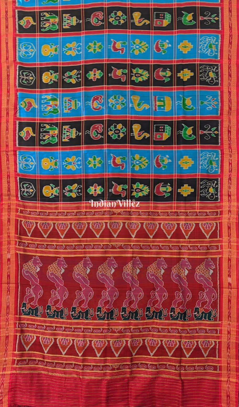 Black Copper Sulphate Odisha Ikat Khandua Silk Saree