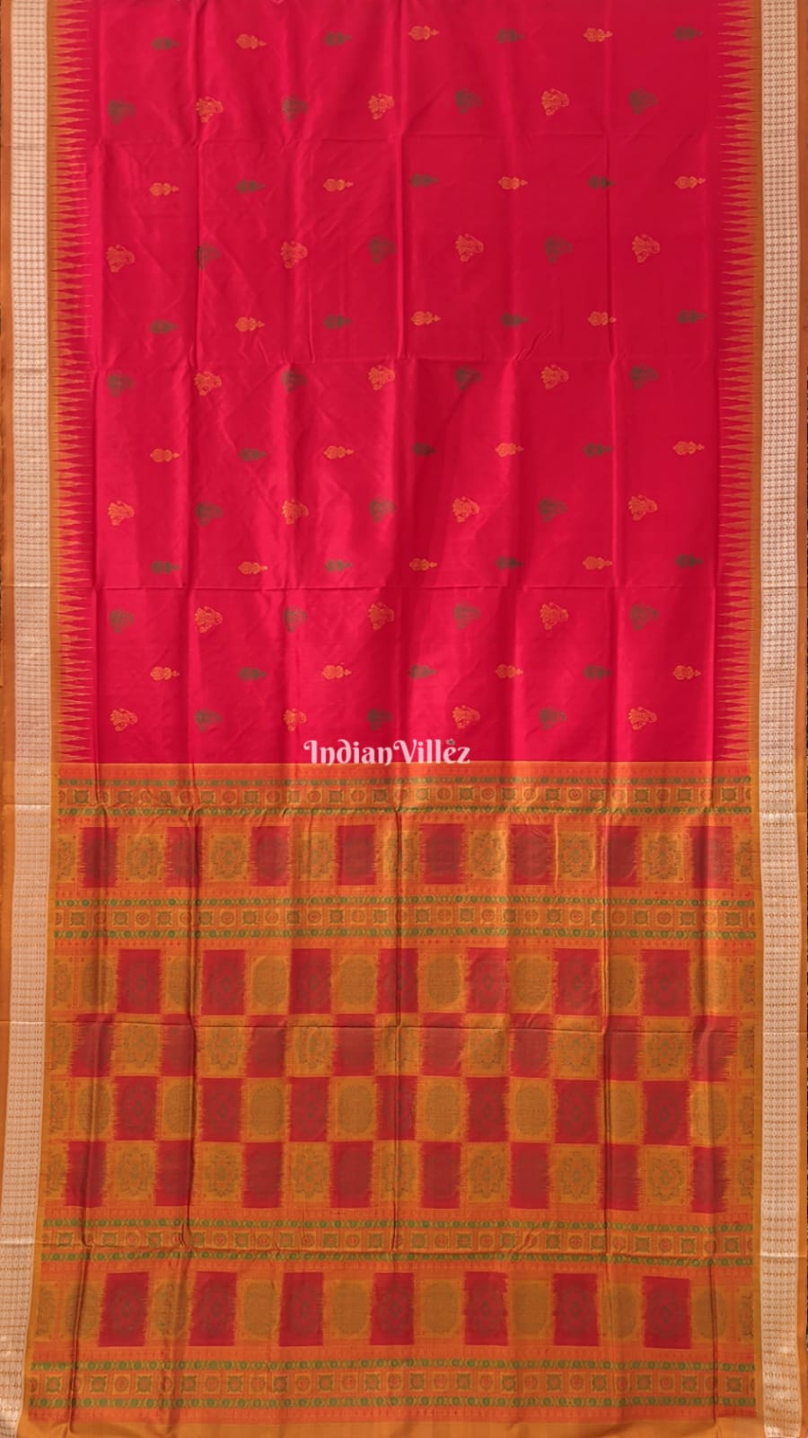 Red Nartaki Motif Bomkai Sambalpuri Silk Saree