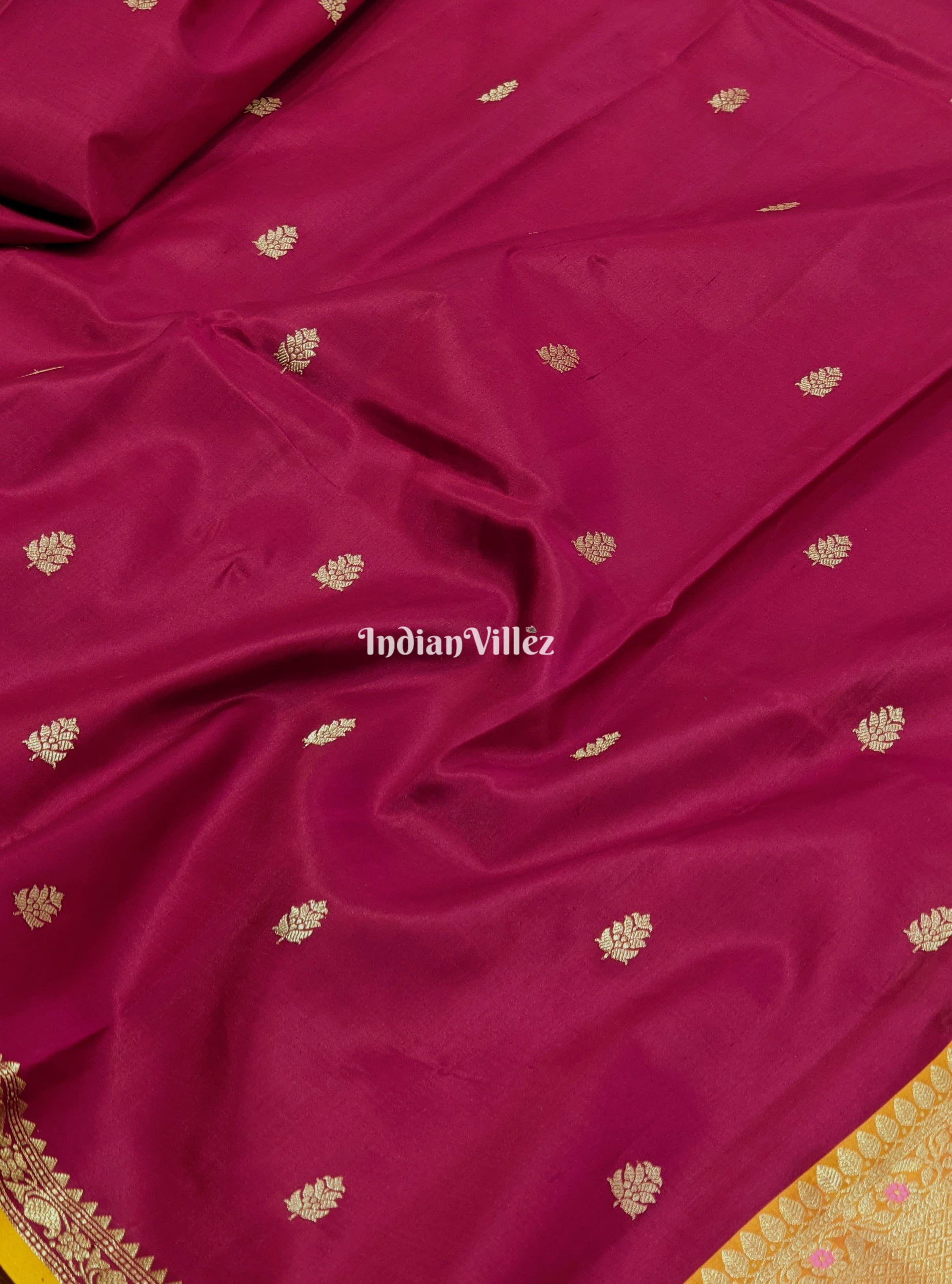 Wine with Mustard Yellow Designer Banarasi Katan Silk Saree