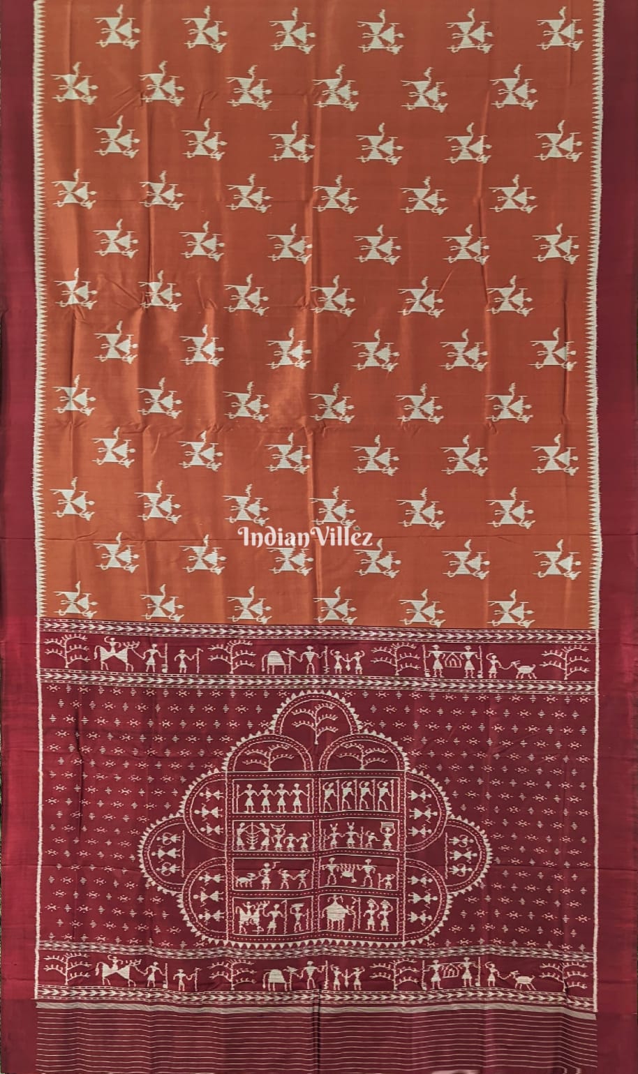 Maroon Odisha Ikat Tribal Contemporary Silk Saree