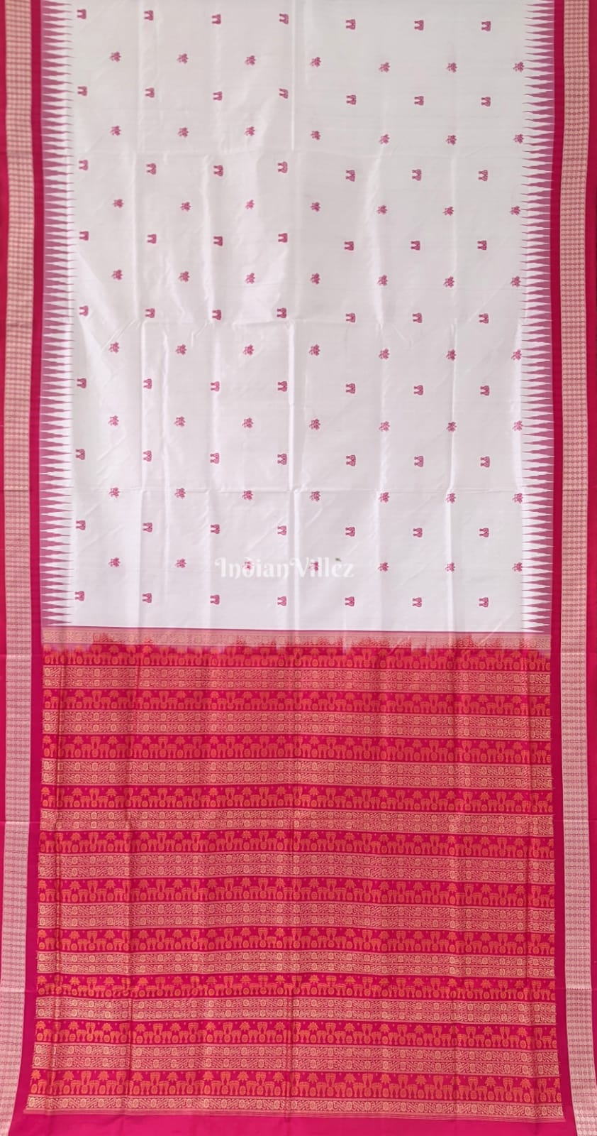 White Rani Laxmi Pada Bomkai Pure Sambalpuri Silk Saree