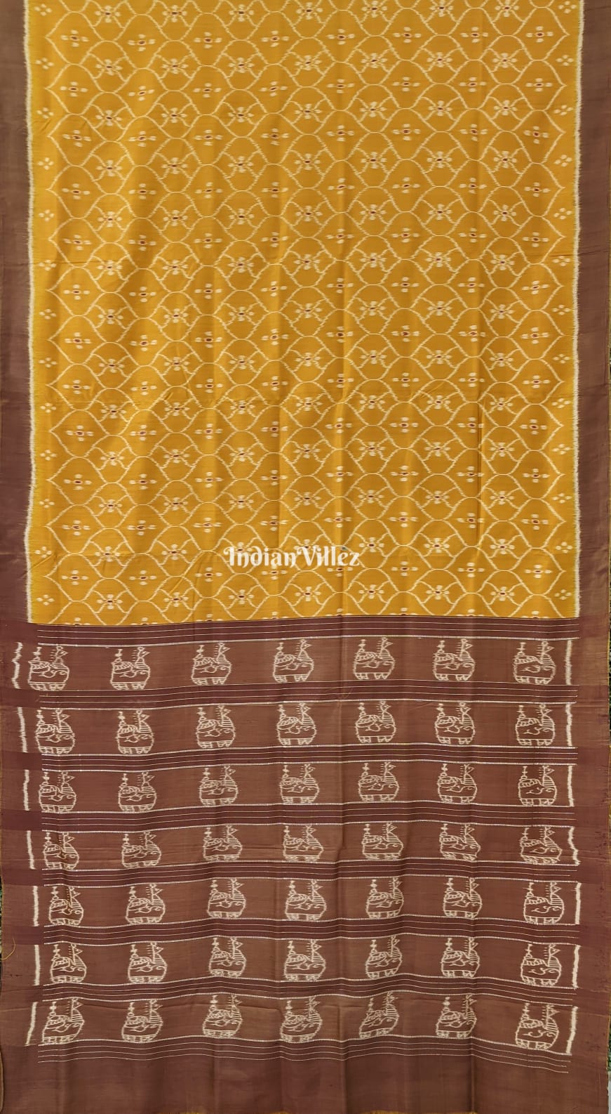 Mustard Yellow Boita Anchal Odisha Ikat Contemporary Silk Saree