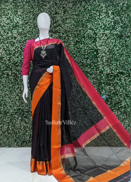 Black with Multicolor Pure Silk Cotton Maheswari Saree