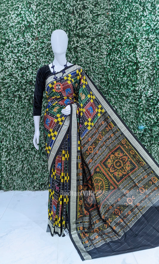 Multicolor Black Utkal Laxmi Odisha Ikat Sambalpuri Silk Saree