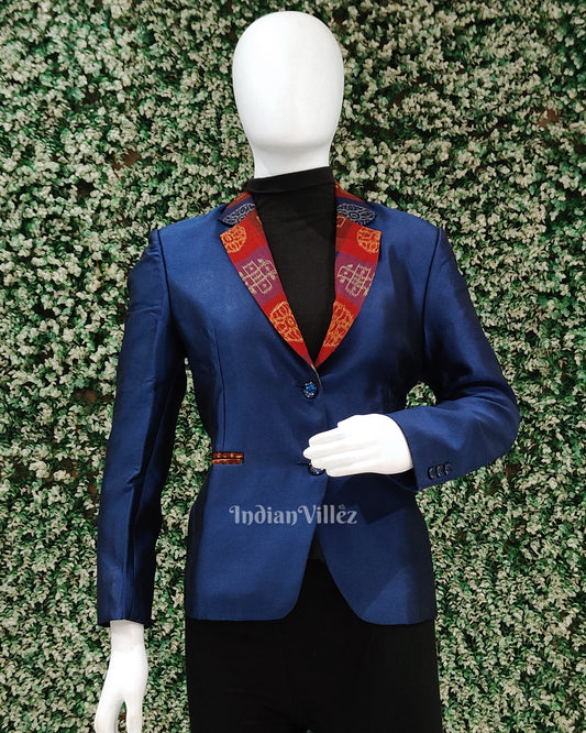 Blue Silk Cotton Odisha Ikat Women's Designer Blazer