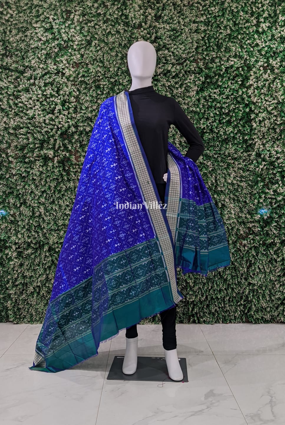 Blue Sea Green Tribal Sambalpuri Silk Dupatta