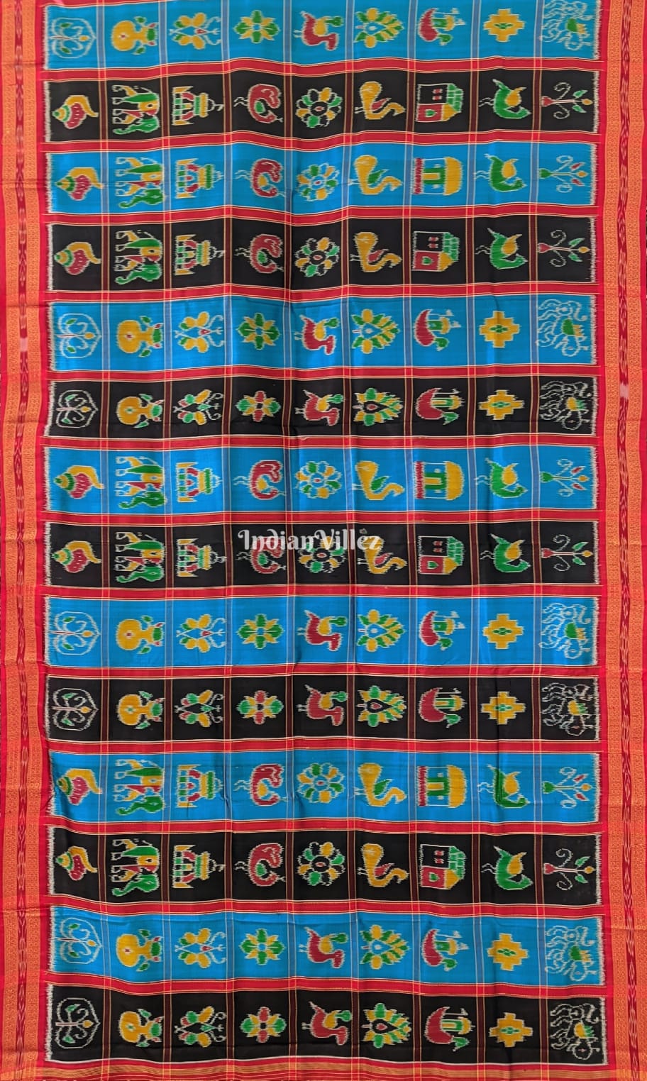 Black Copper Sulphate Odisha Ikat Khandua Silk Saree