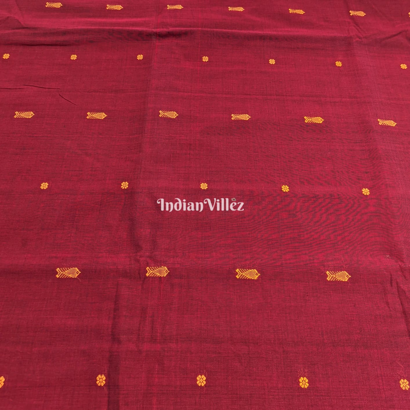 Maroon Fish & Flower Motif Bomkai Cotton Fabric